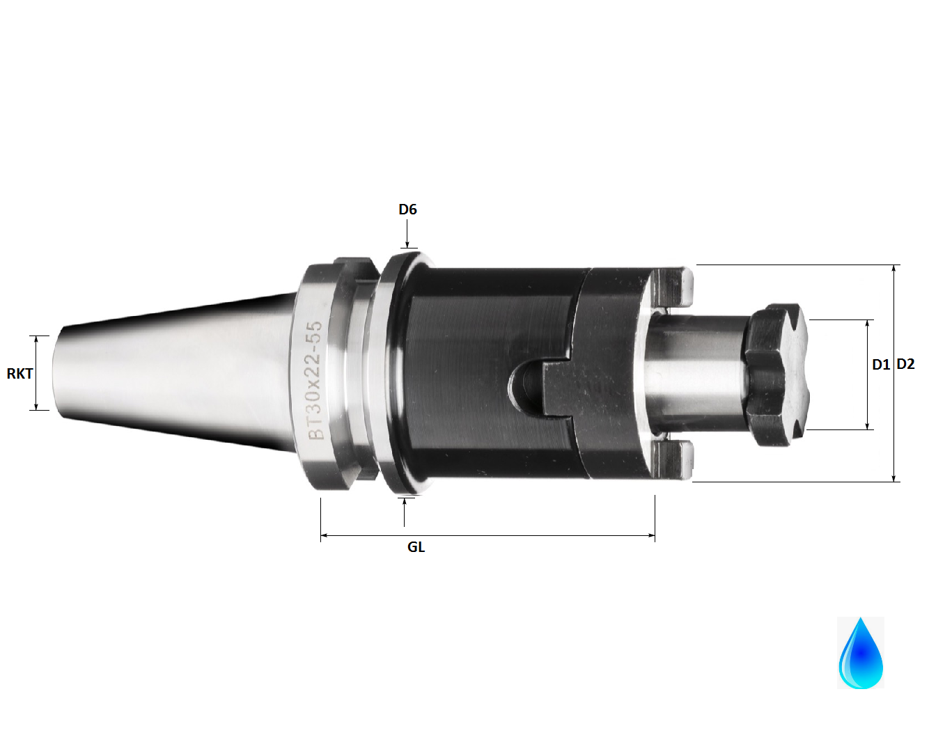 BT30 16mm Spigot Combi Shell Mill Holder, 55mm GL, Form AD (Standard Accuracy)